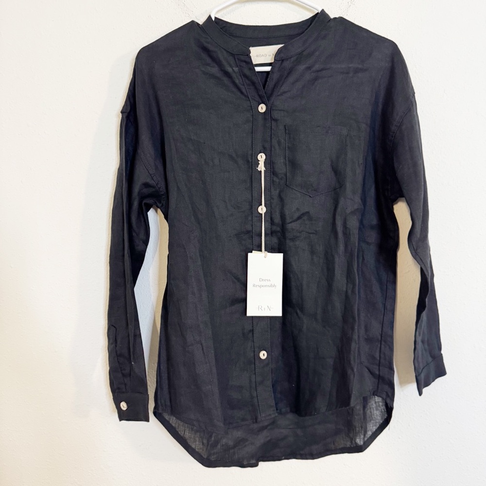Road to nowhere black long sleeve linen button down shirt